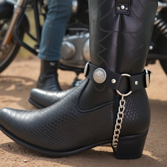 New Men’s Biker Boot Chains – American Eagle Charms Heavy Silver Chain Straps - Picture 1 of 17